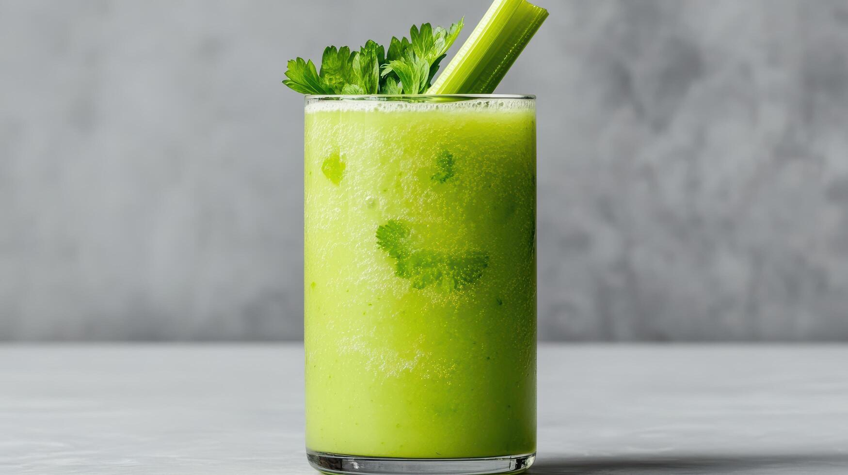 A green drink with celery and a green garnish photo