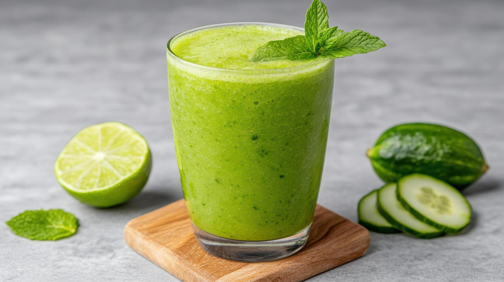 Green smoothie with cucumber and mint photo