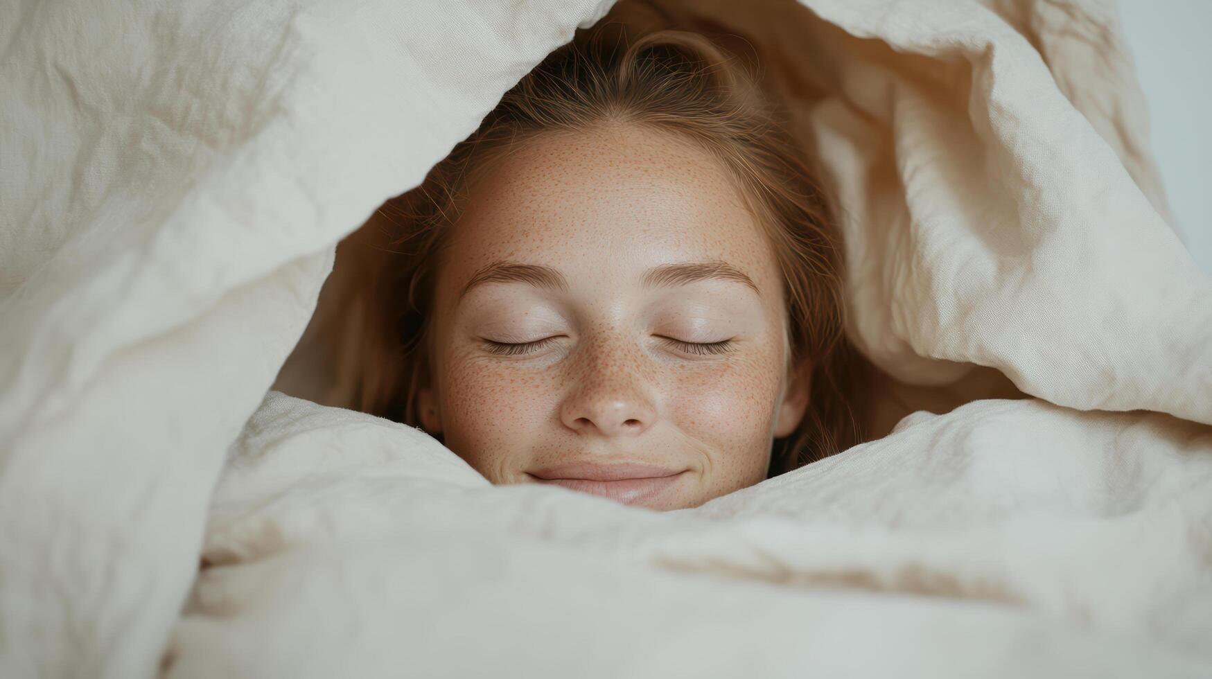 A woman is sleeping under a blanket photo