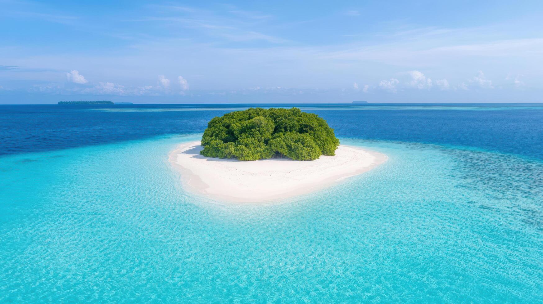 Island in the middle of the ocean with a small tree on it photo