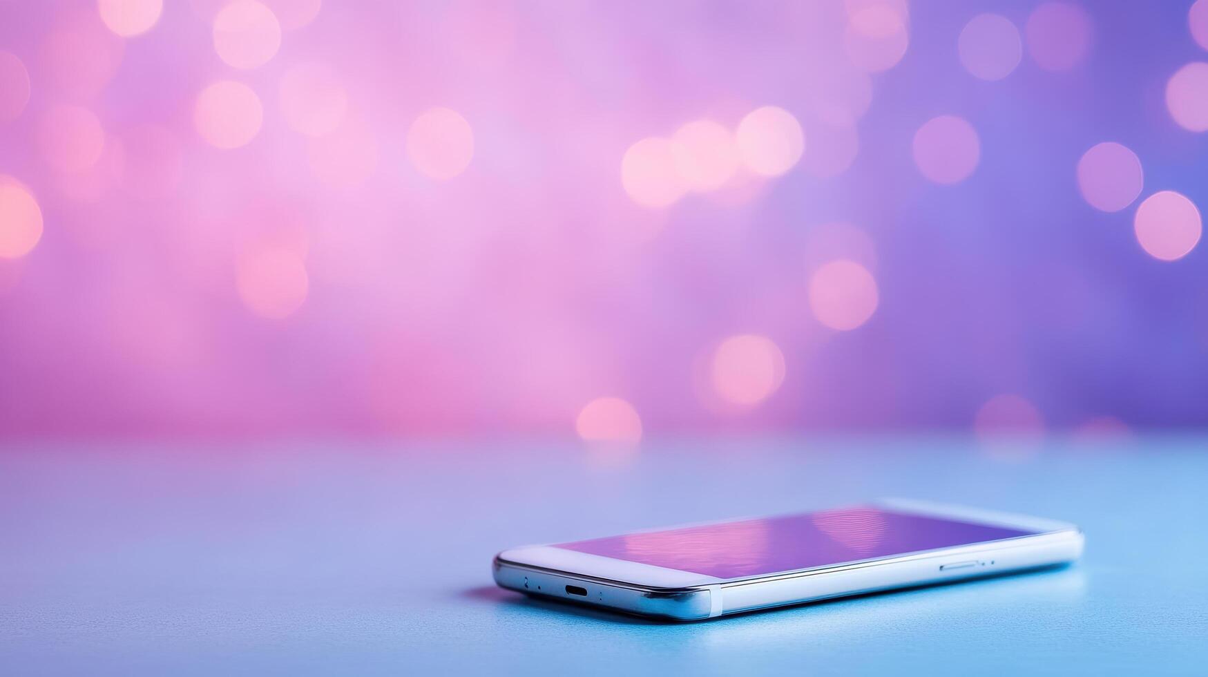 A smartphone on a table with a purple background photo
