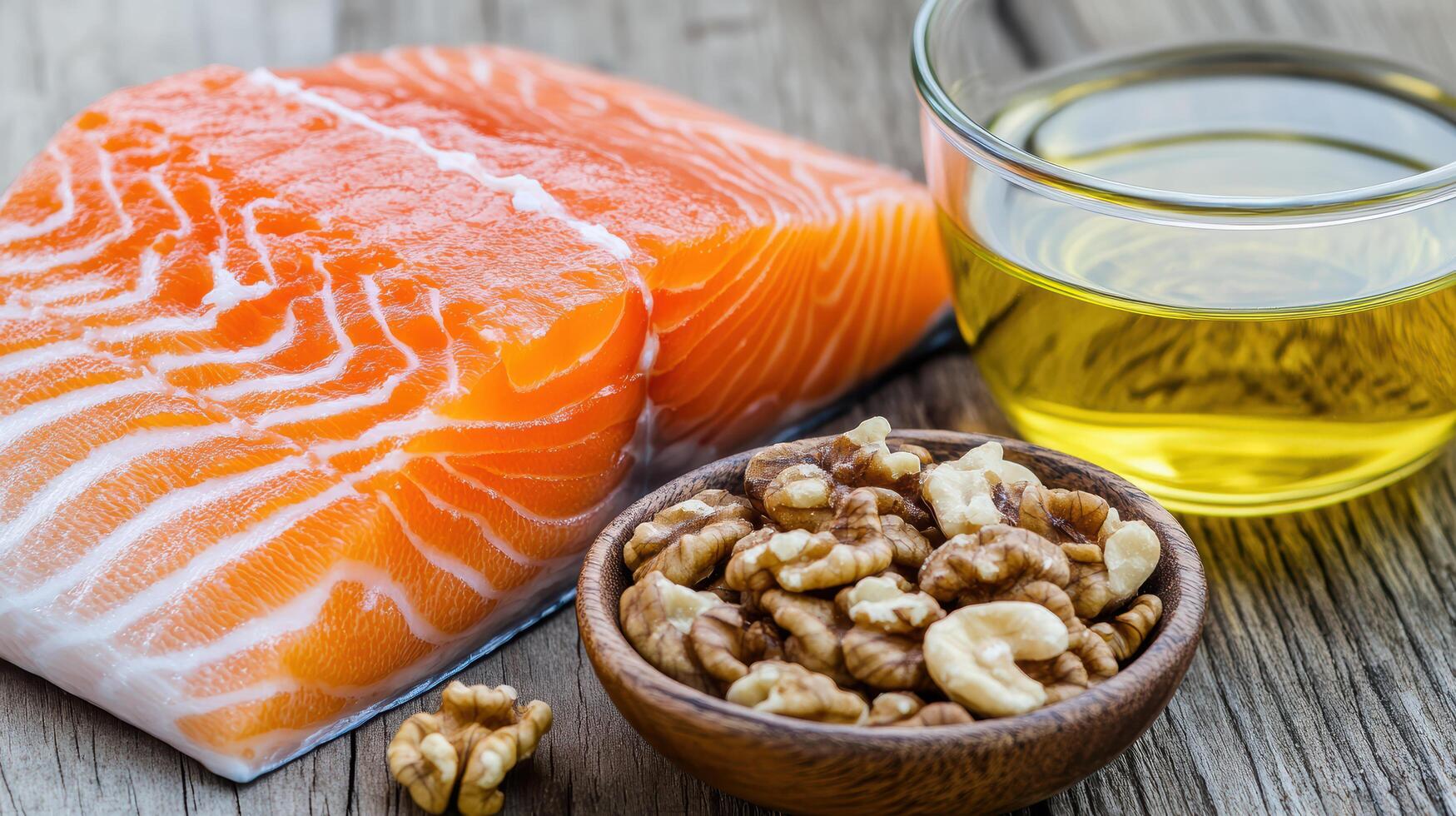 Salmon and walnuts with oil and walnuts photo