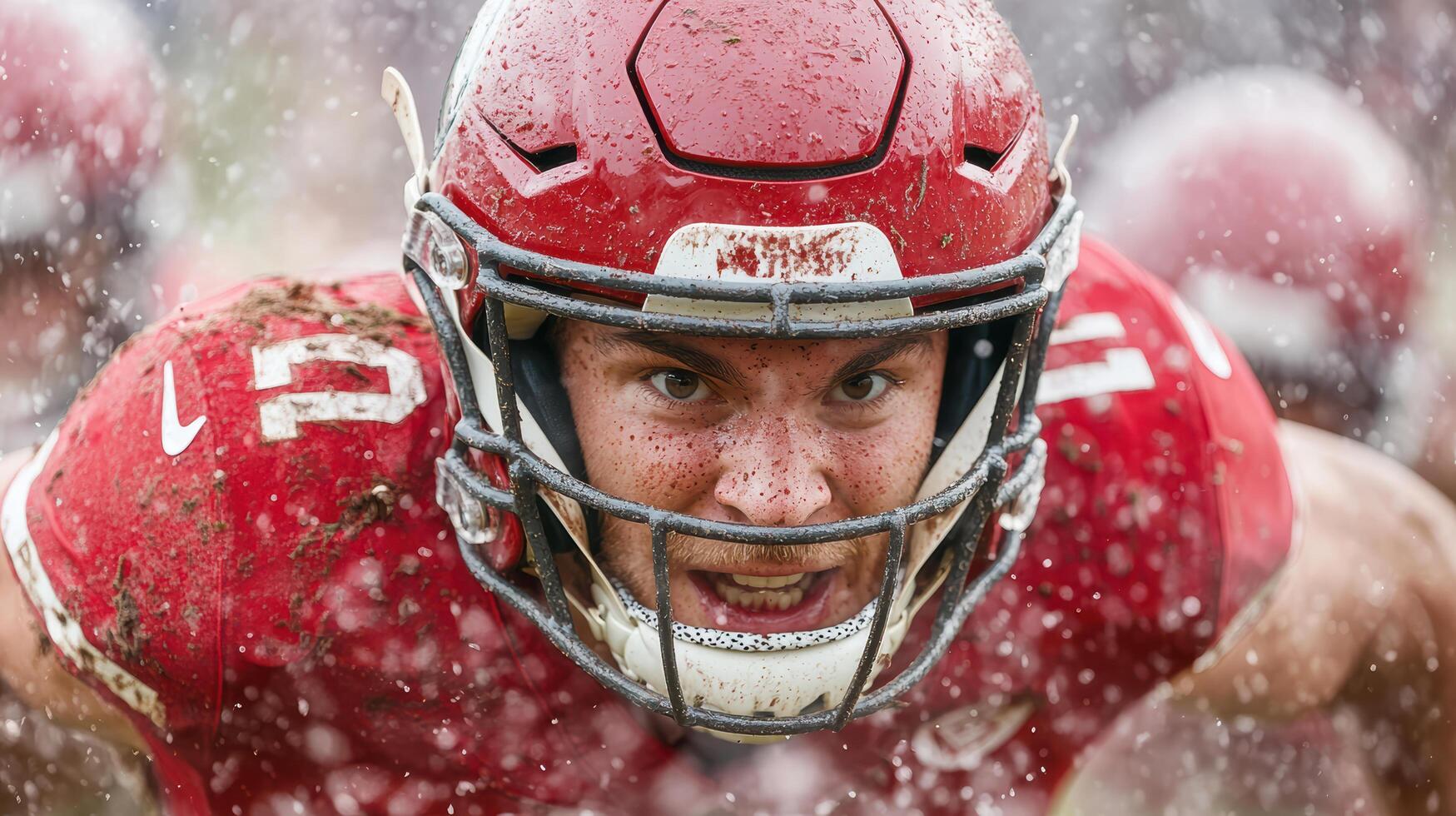 A football player is running through the rain photo
