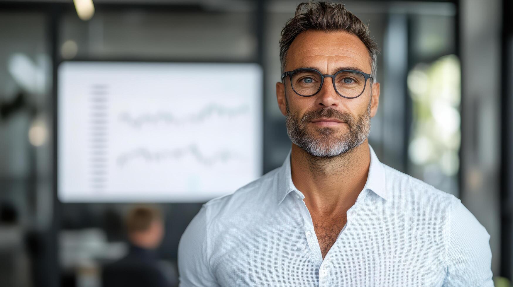 A man in glasses standing in front of a whiteboard photo