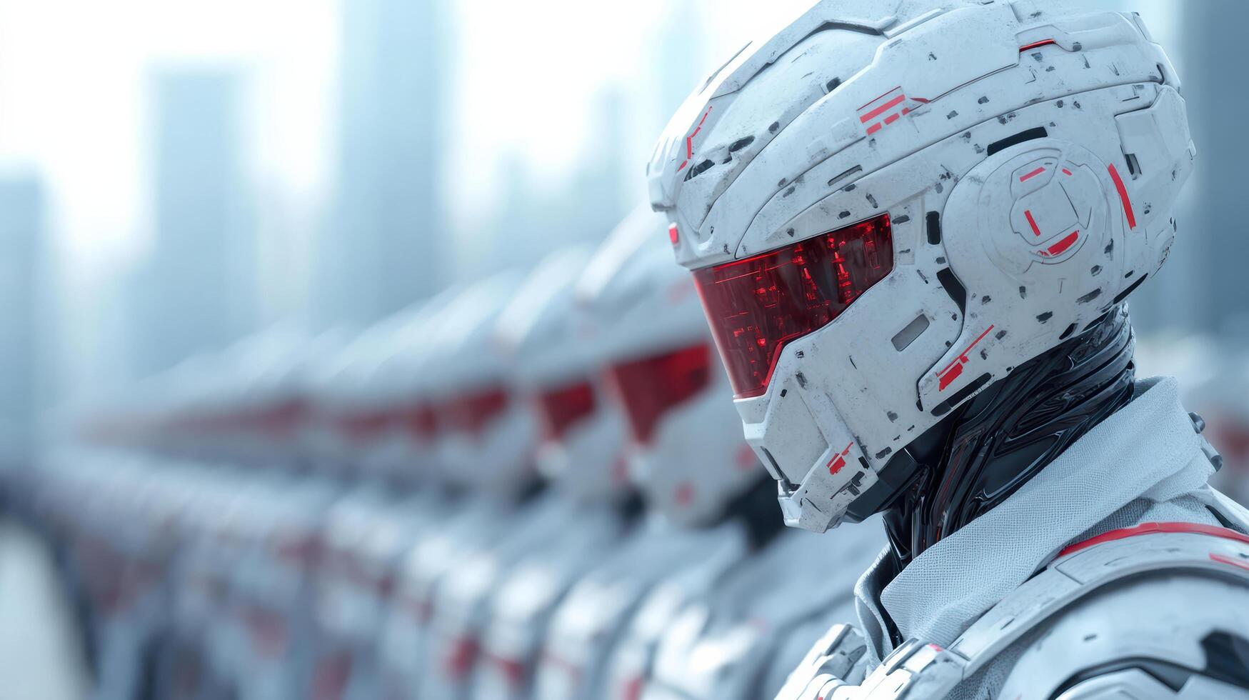 A group of robots standing in a row photo