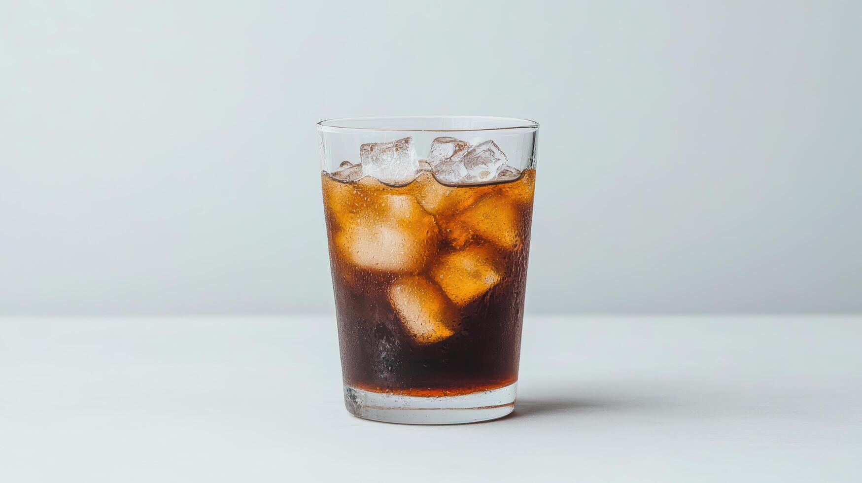 A glass of iced tea with ice cubes photo