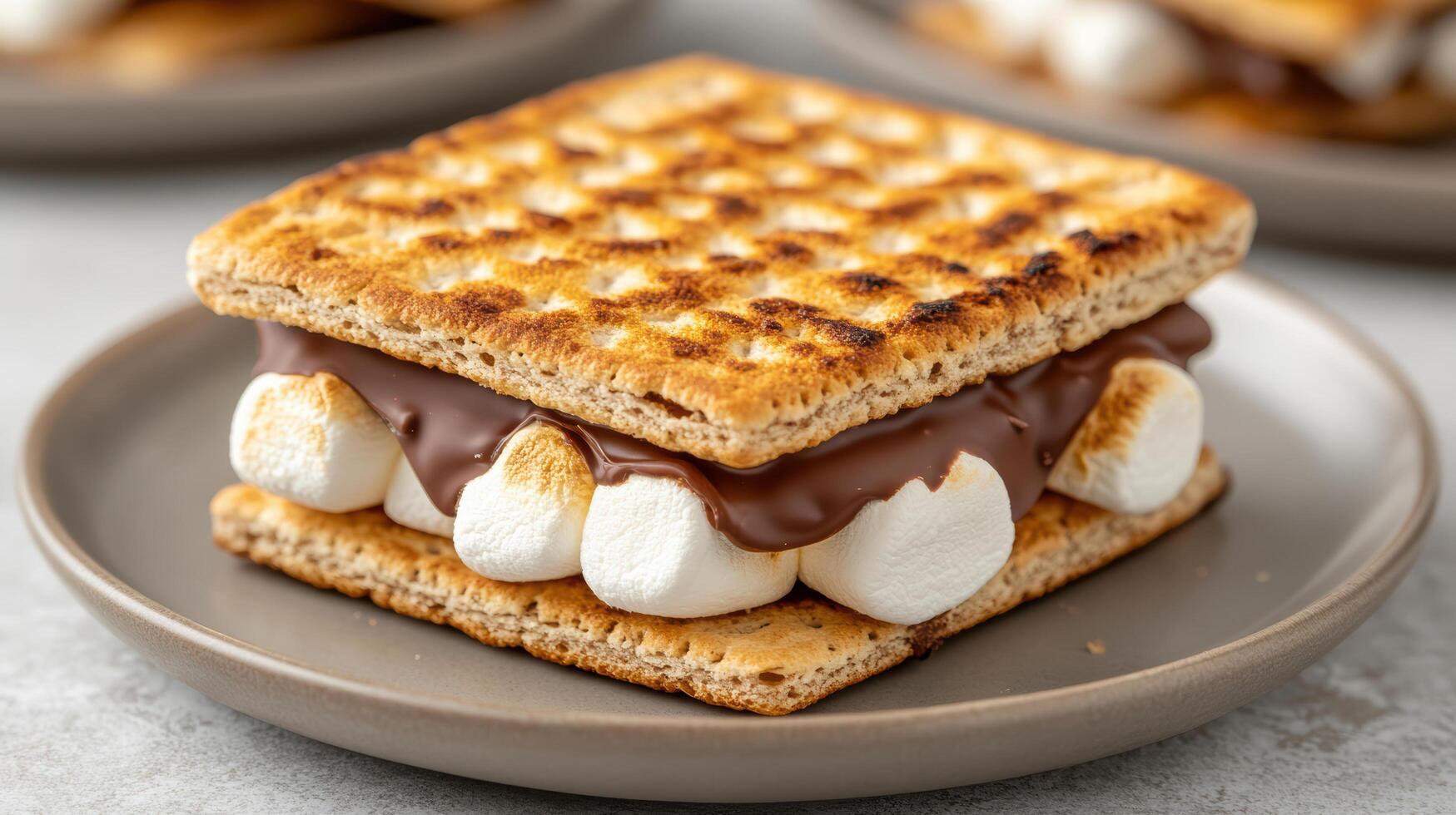 S'mores on a plate with chocolate and marshmallows photo