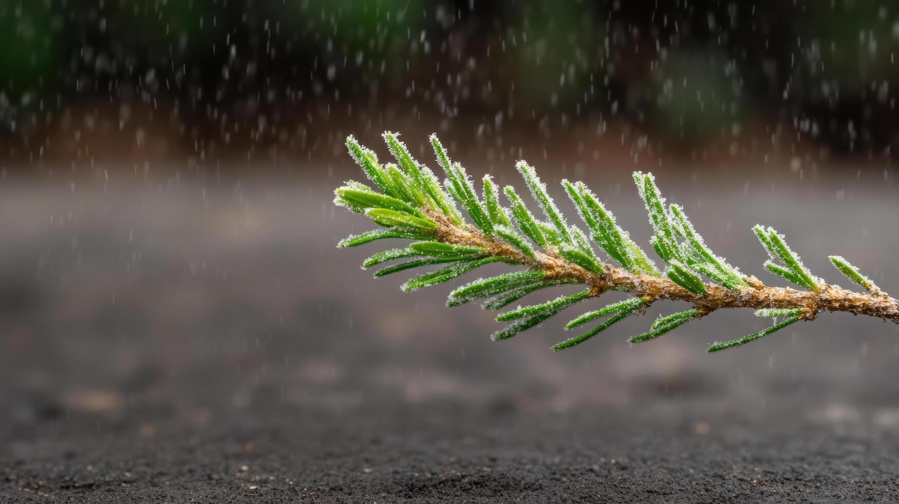 A small tree branch is growing in the rain photo