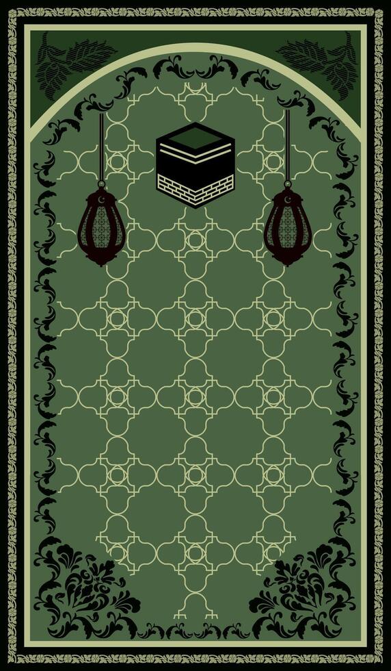 green Muslim mat with Makkah vector
