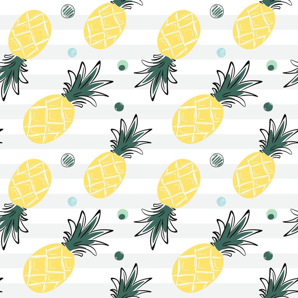 Seamless pattern with pineapples. Doodle tropical backckgrounds. Sketch, line art drawing style. vector