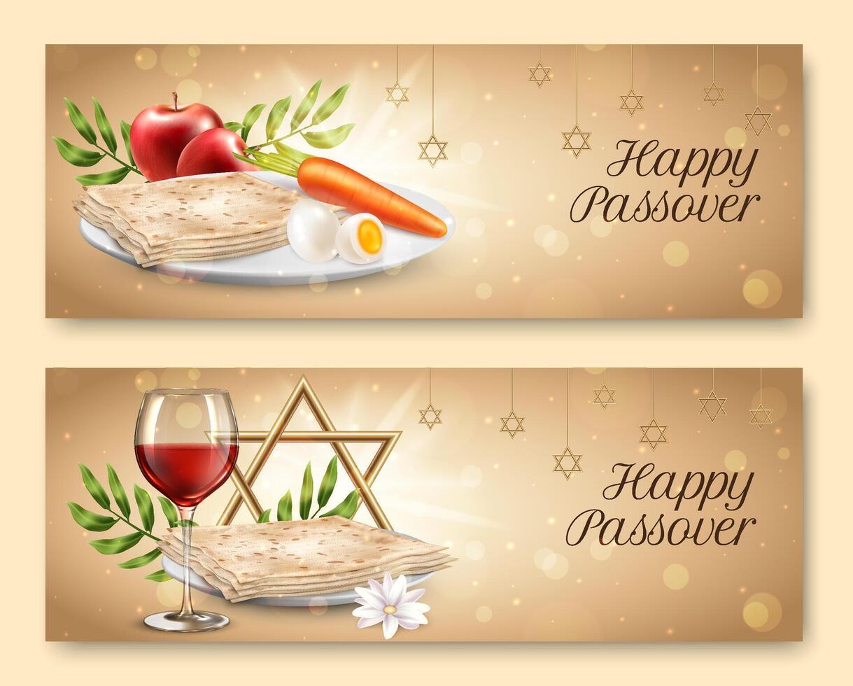Happy Passover Horizontal banners Set with Food vector