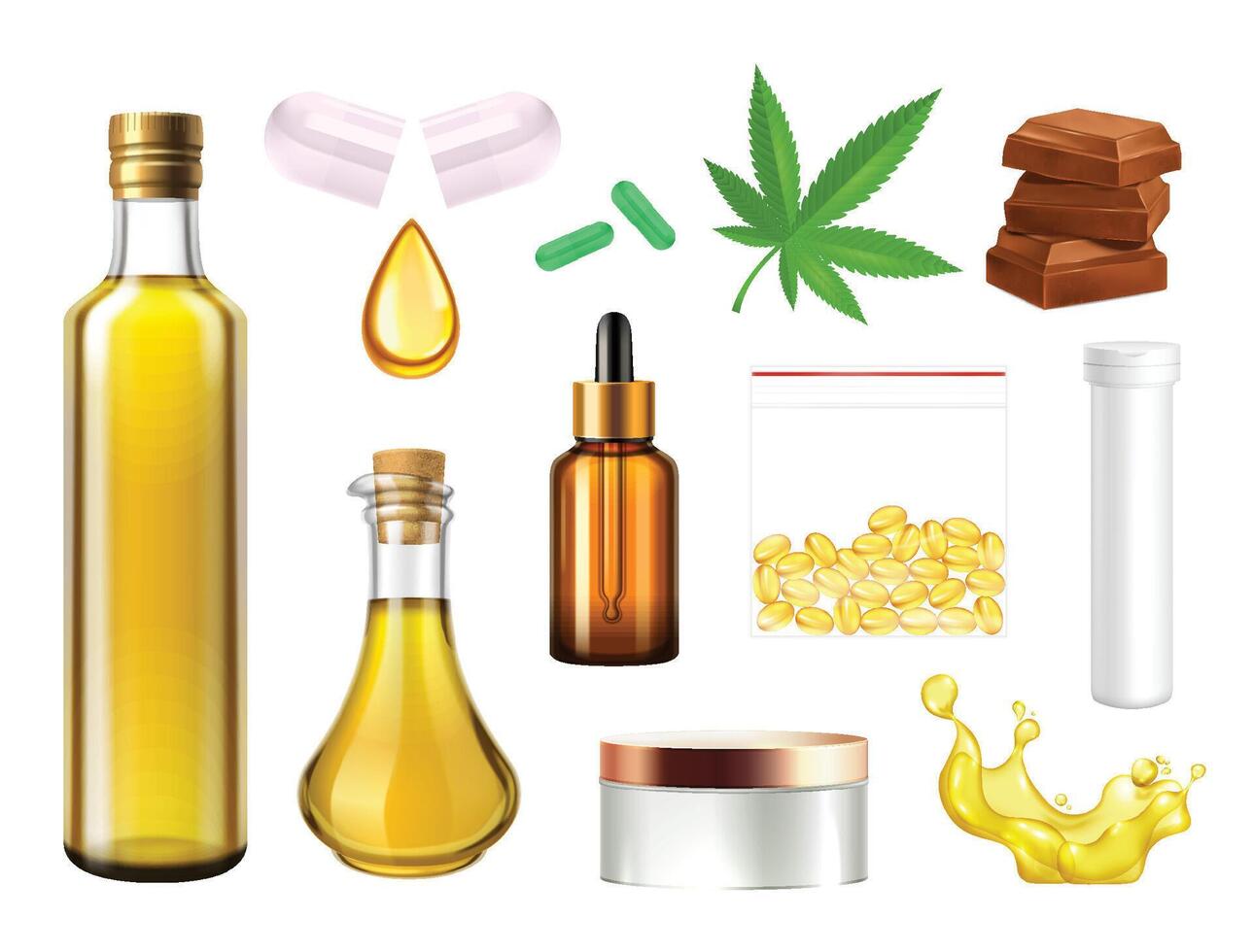 CBD Oil Elements Set vector