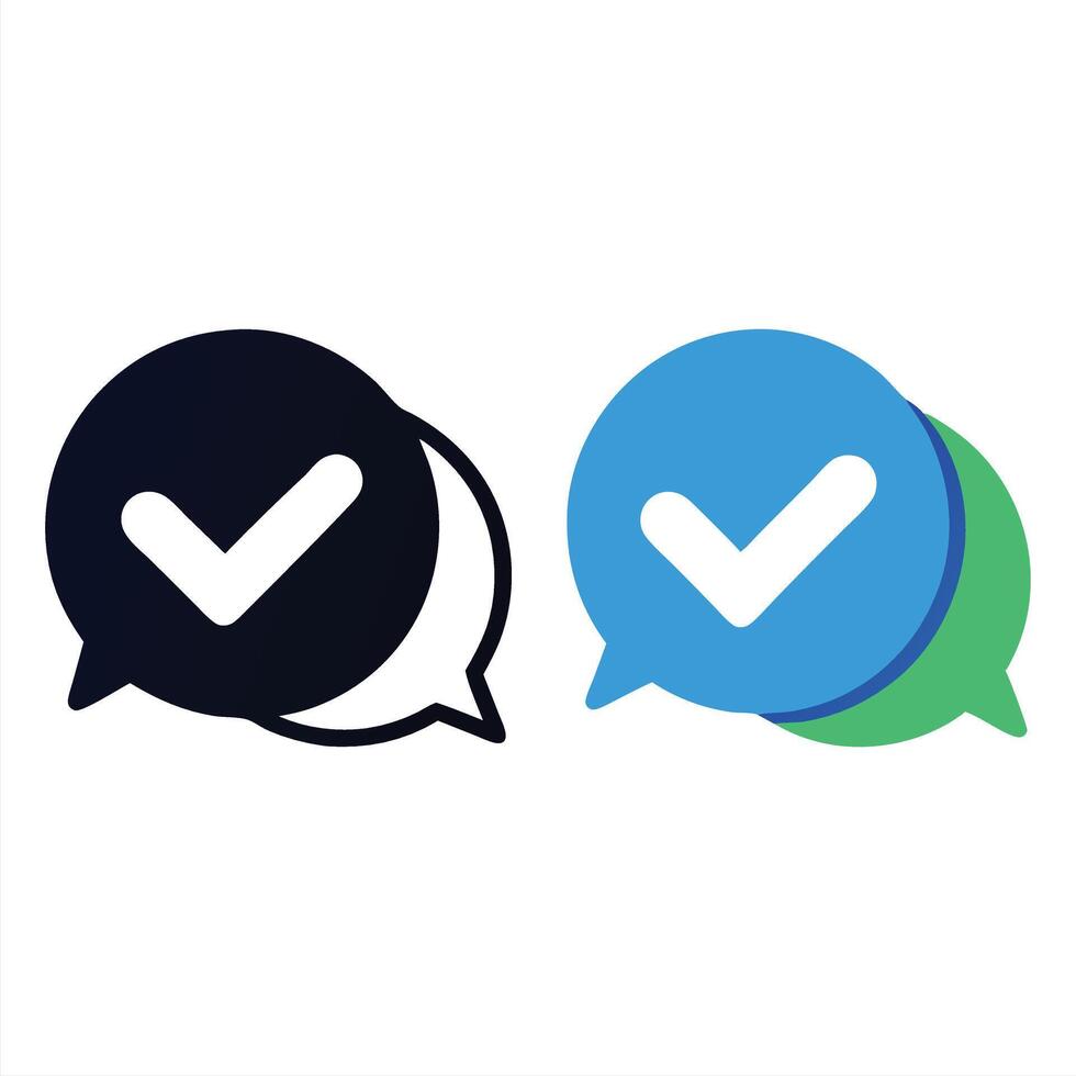 Speech Bubble Icons with Checkmarks in Blue, Green, and Black vector