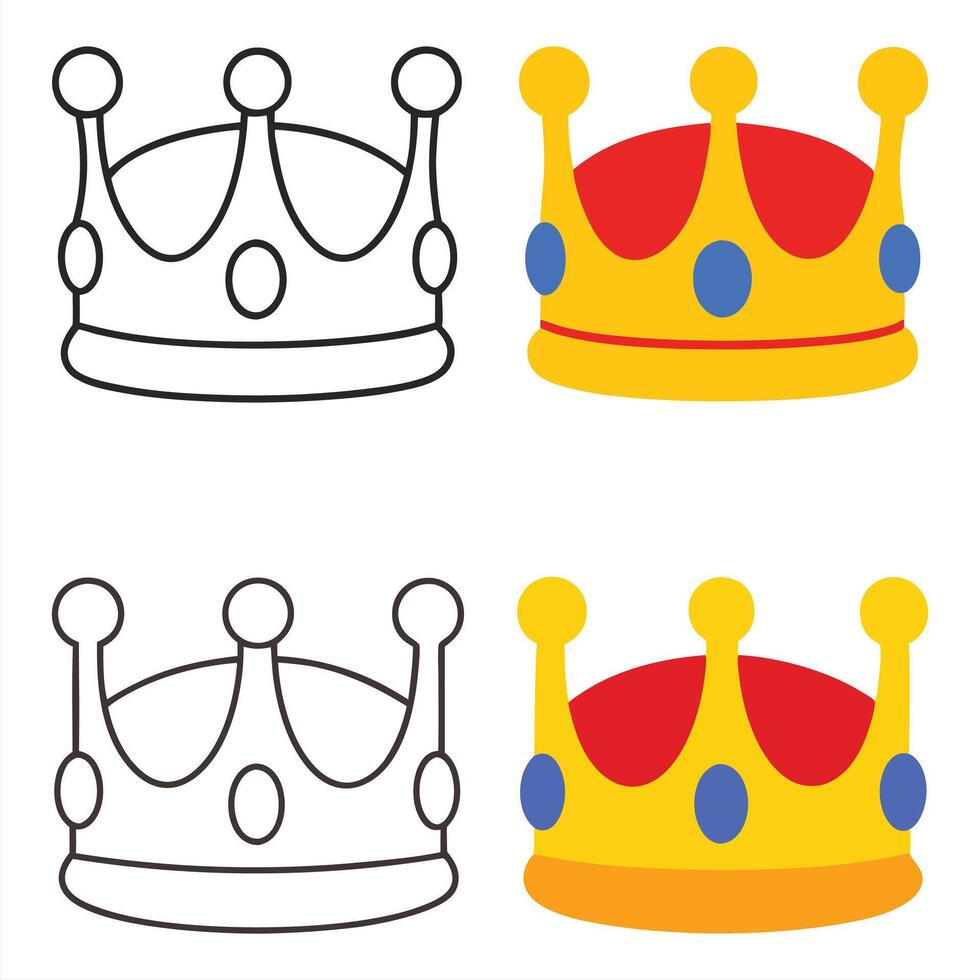 Crown Icon Set Black Outline and Colorful Designs vector