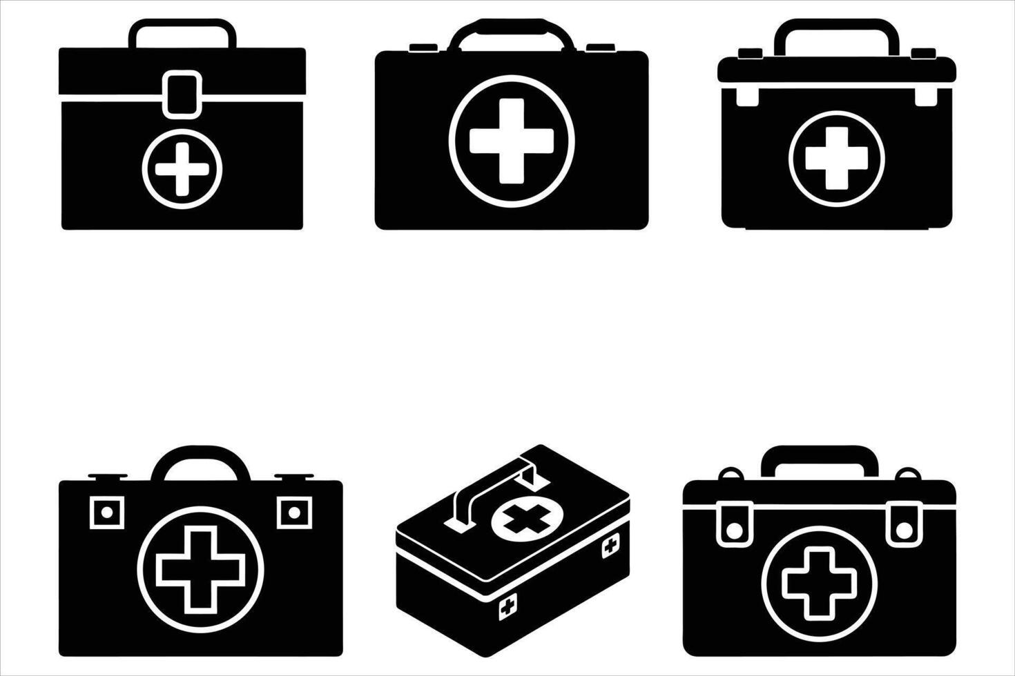 Set of Silhouettes of First Aid Kit vector