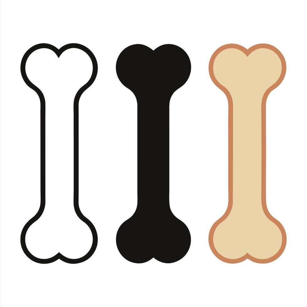 Bone Shape Icons Outline, Solid Black, and Beige Designs vector