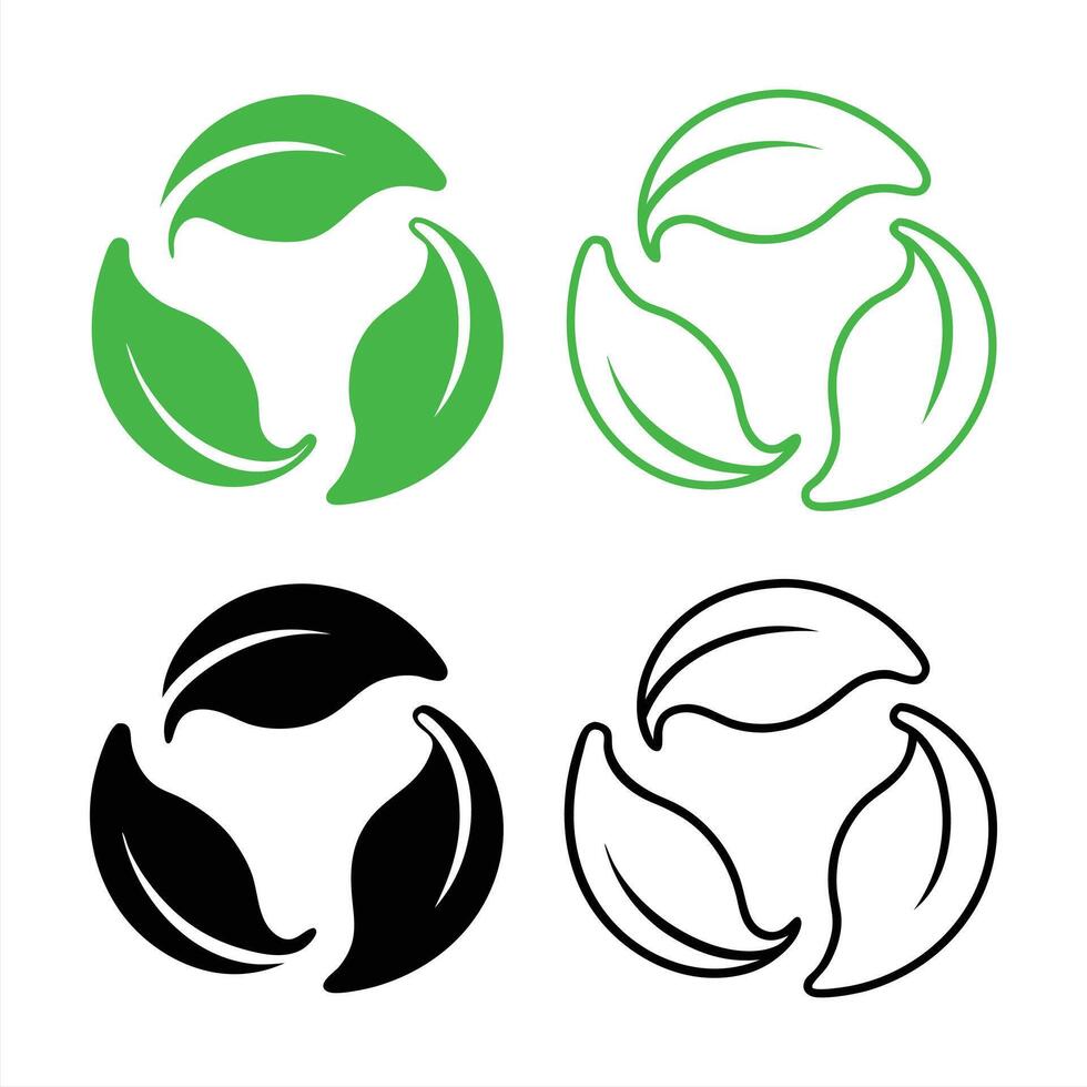 Green and Black Leaf Logos with Circular Arrangement vector