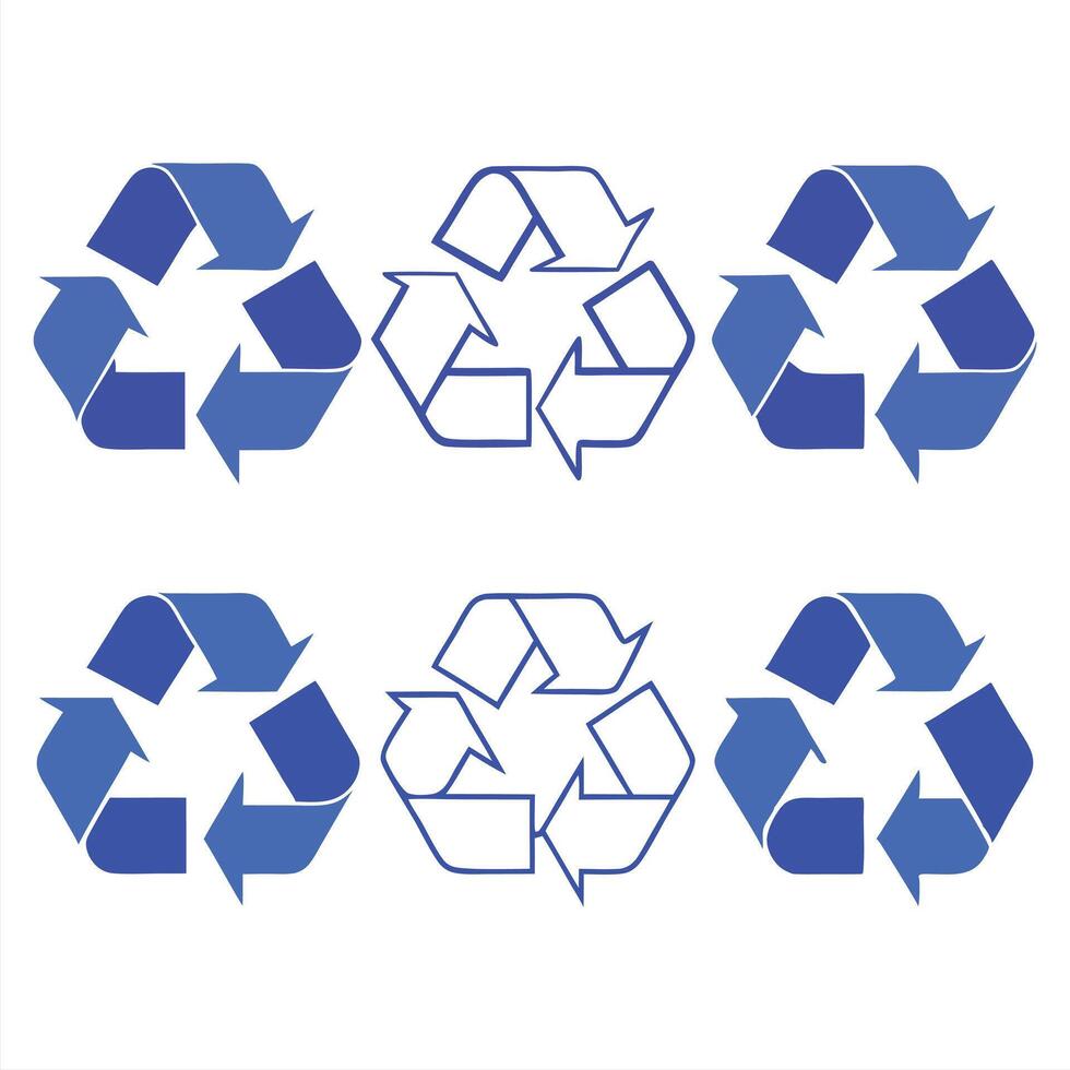 Recycling Symbol Icons Blue Triangular Arrows in Various Orientations vector