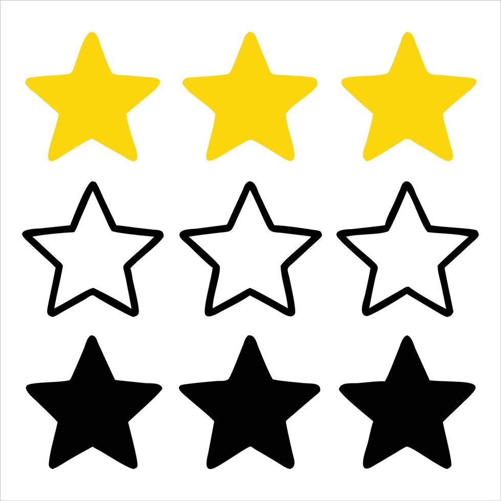 Nine Simple Star Rating Icons Yellow, White, and Black Stars for Reviews and Feedback vector