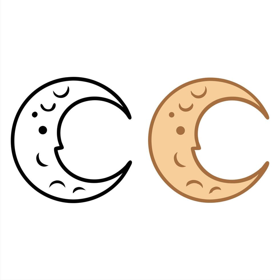Crescent Moon Illustrations in Black and Brown vector