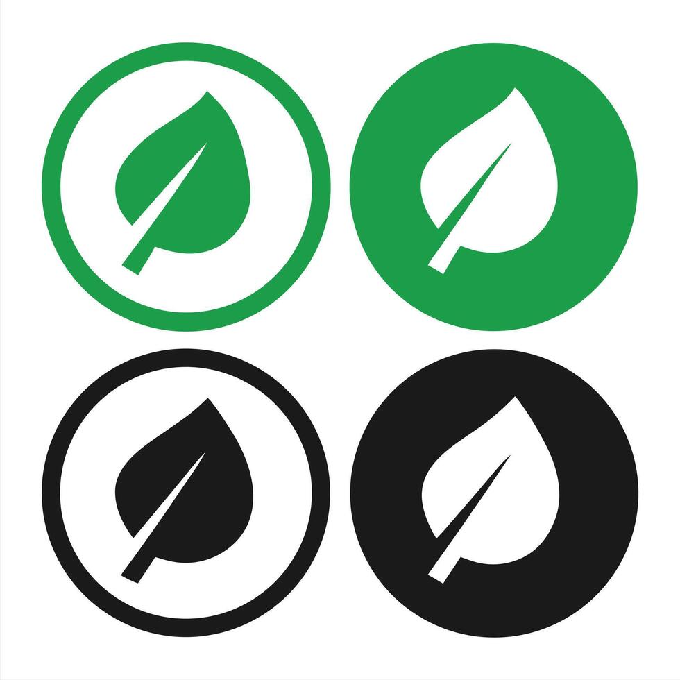 Green and Black Leaf Symbols in Circle Frames vector