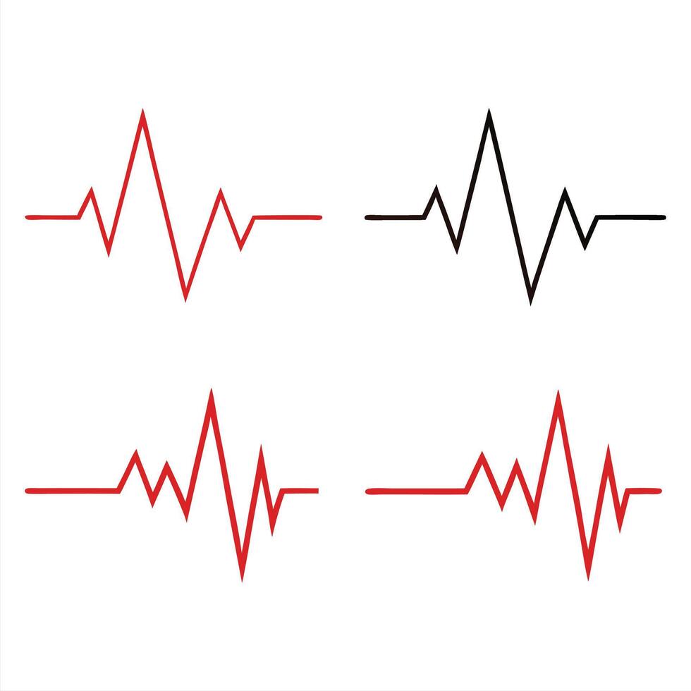 Red and Black Heartbeat Wave Illustrations vector