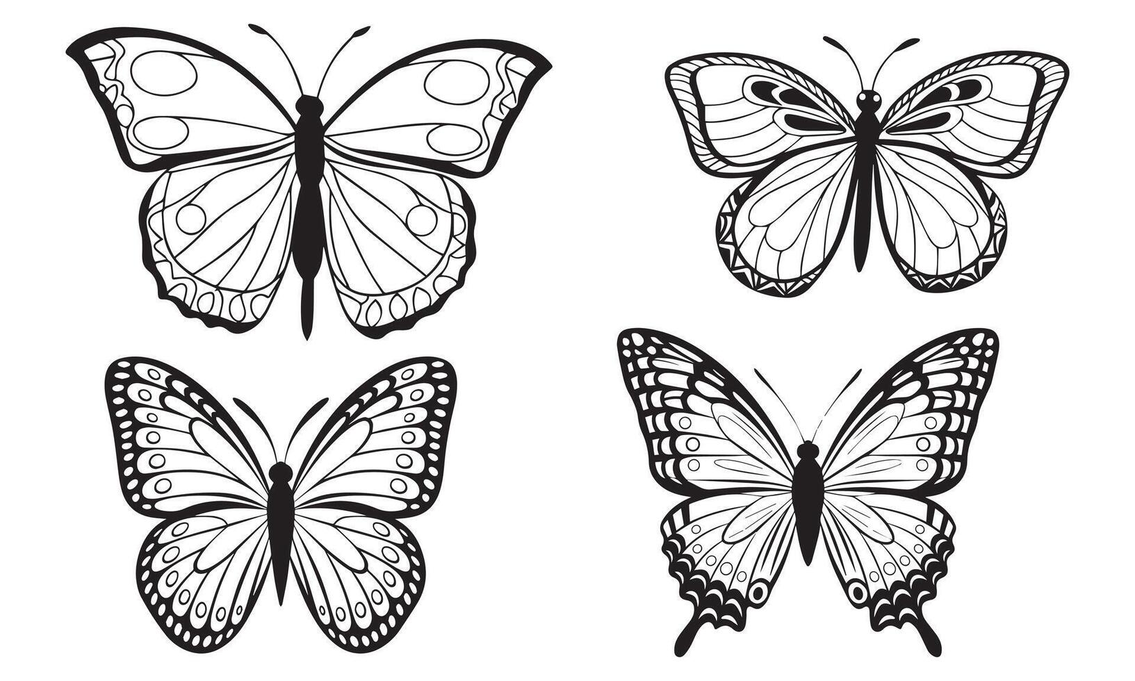 Elegant Butterfly Set Black and White Line Art vector