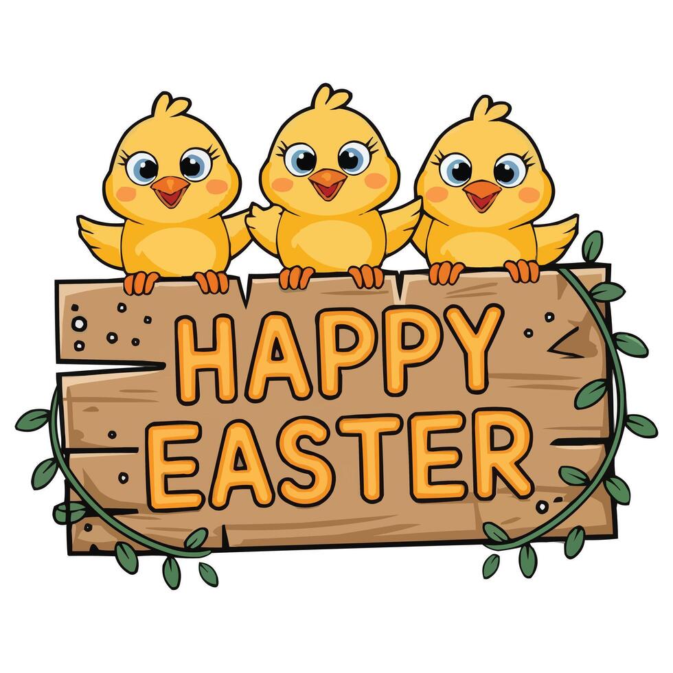 Festive Easter Card Design with Chicks and Leaves vector