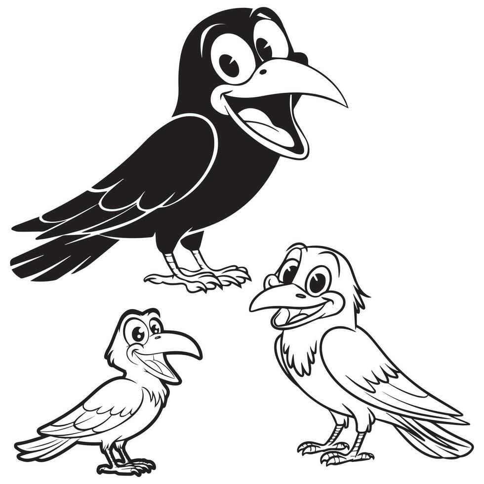 Stylized Crows Hand-Drawn Bird Illustration Set vector