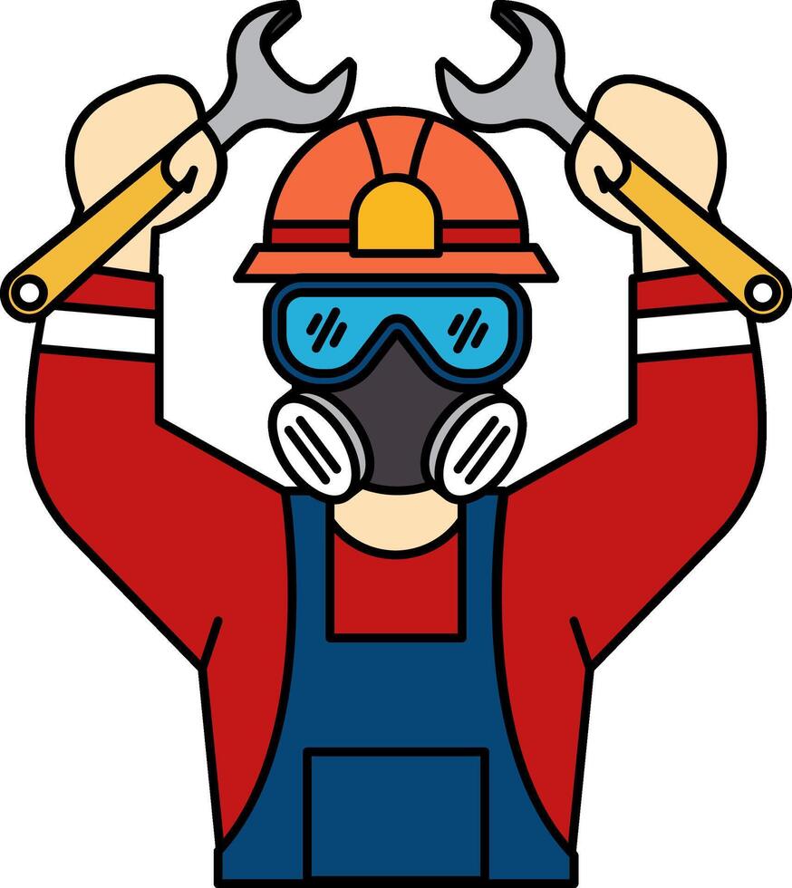 flat icon of The welder is wearing a protective mask holding a wrench vector
