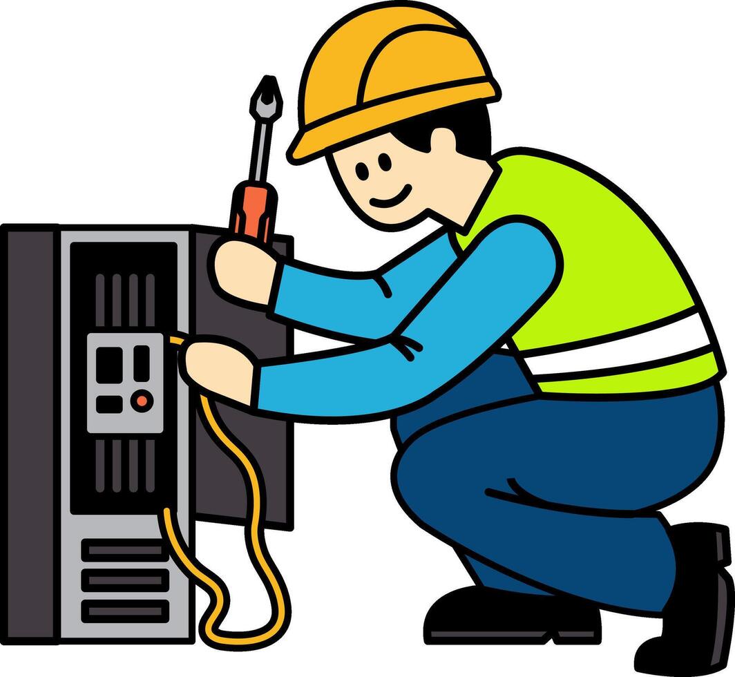 The electrician is installing wiring vector