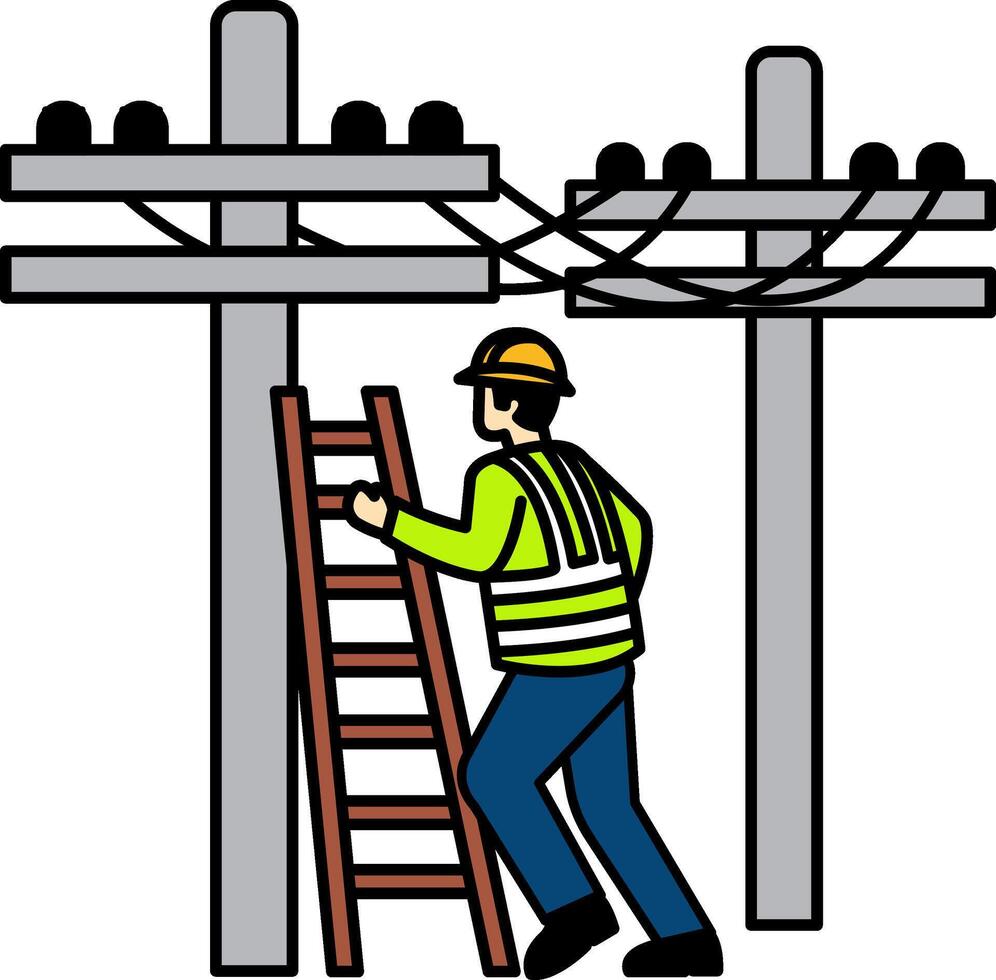 flat icon of Technician repairing electric poles vector