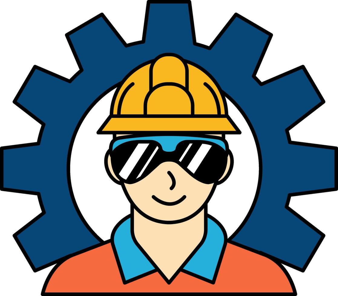 flat icon of The welder is wearing a Safety Glasses and gear behind vector