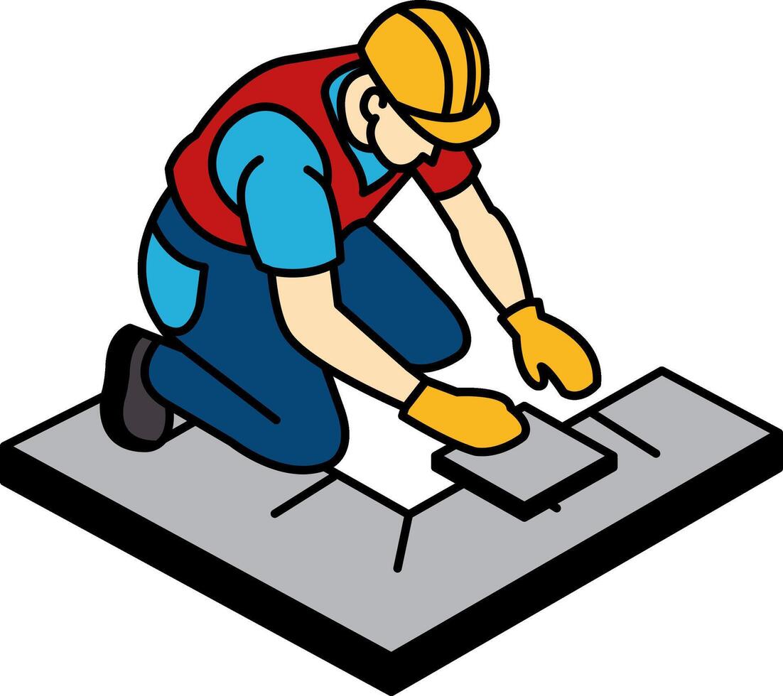 illustration of The tile setter is laying tiles on the floor vector