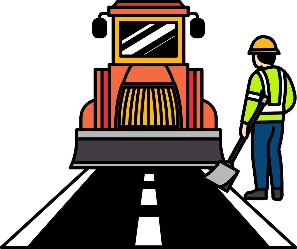 flat icon of The road construction crew is paving the new road vector
