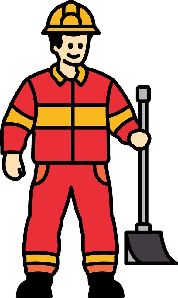 flat icon of Technician holding a shovel to scoop up dirt vector
