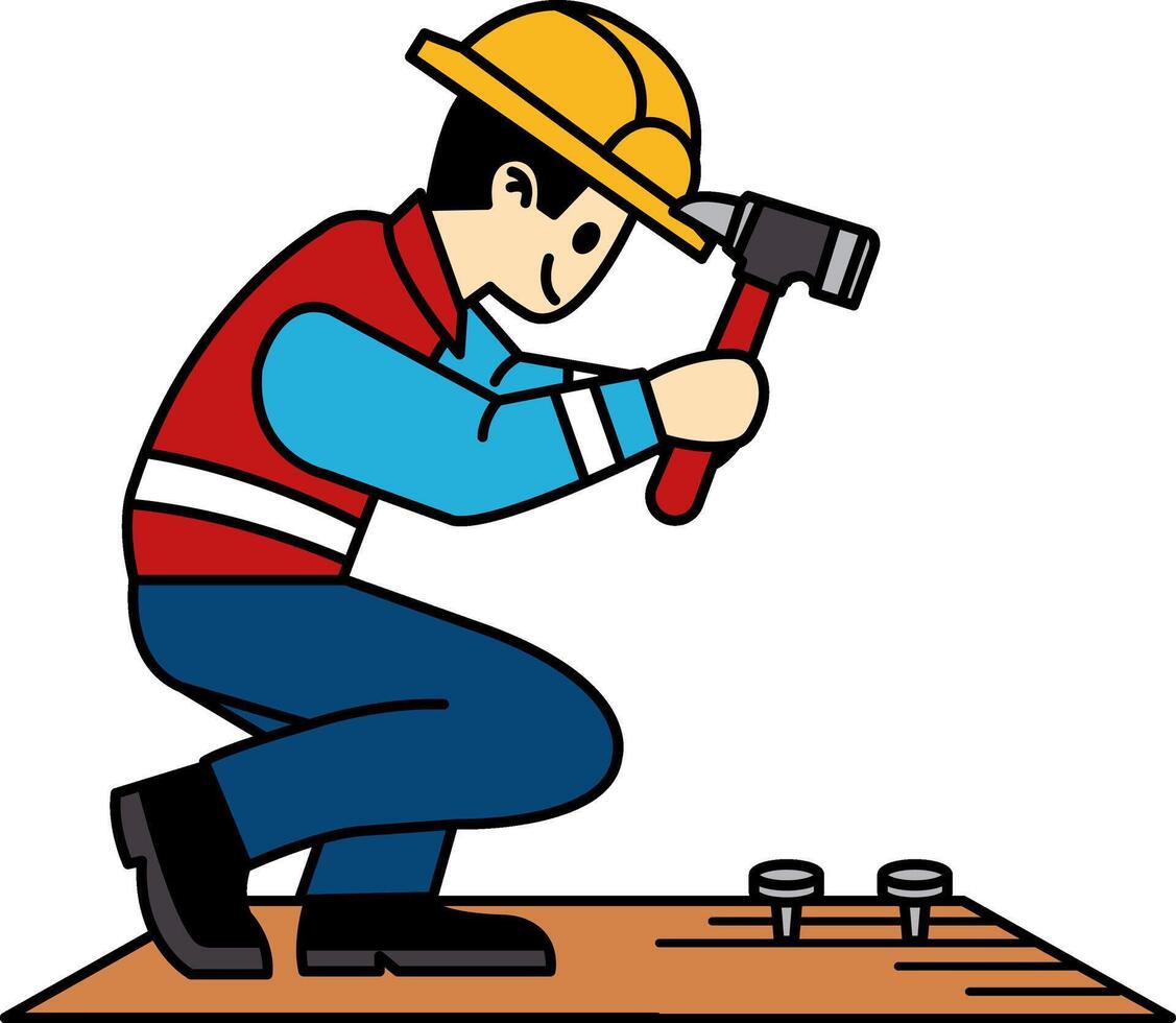 illustration of A worker is hammering vector