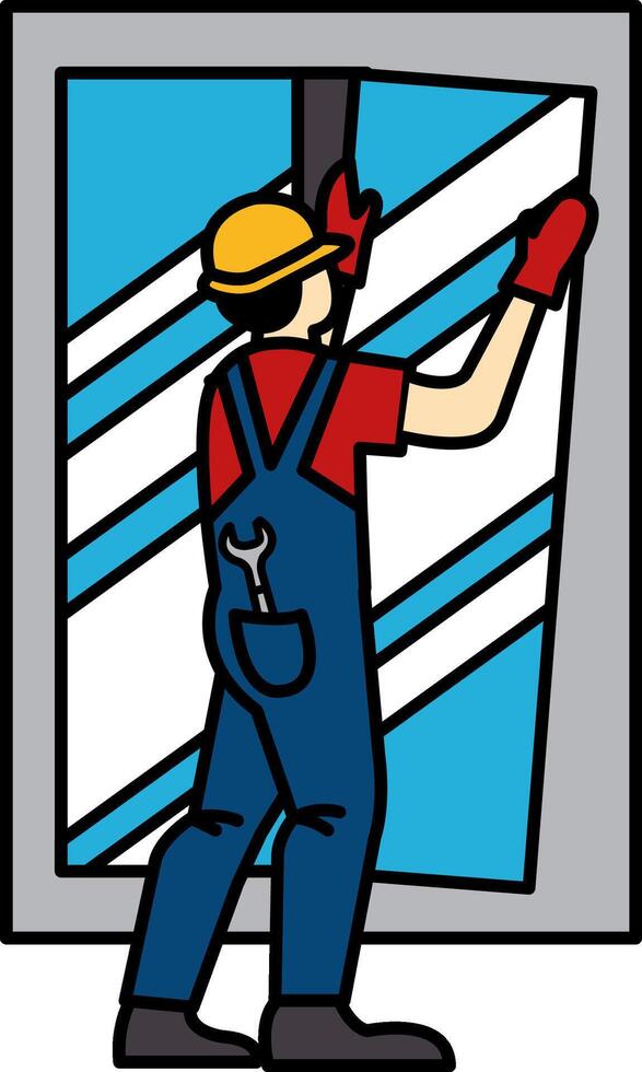 The glazier is installing a new window pane vector
