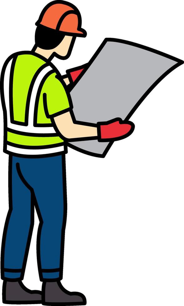 flat icon of Technician reading blueprints vector