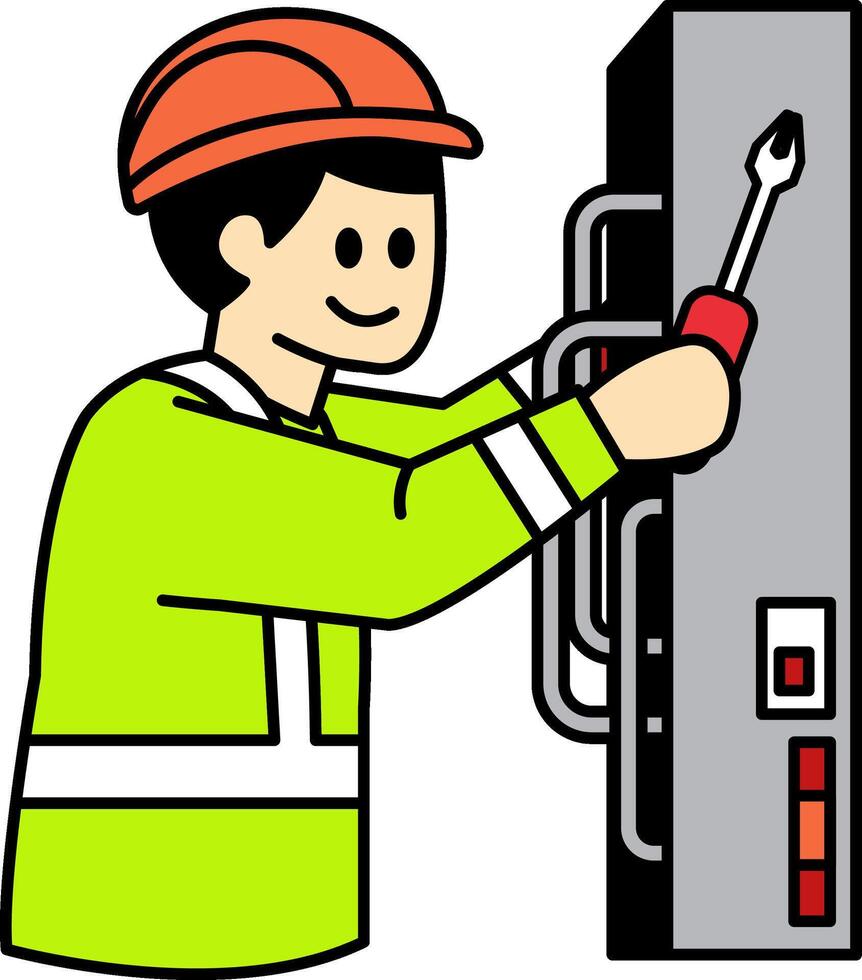flat icon of The electrician is installing wiring vector
