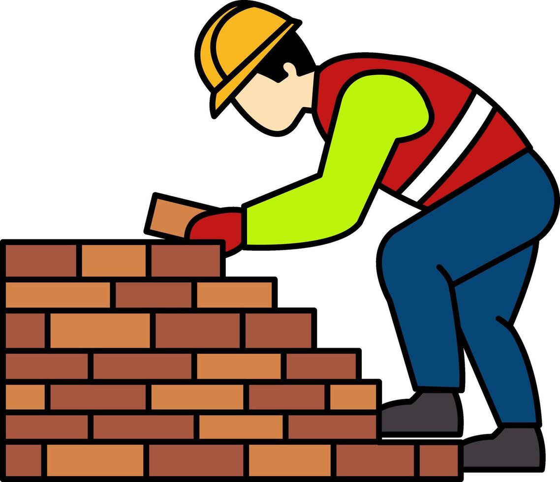 flat icon of The bricklayer is laying bricks vector