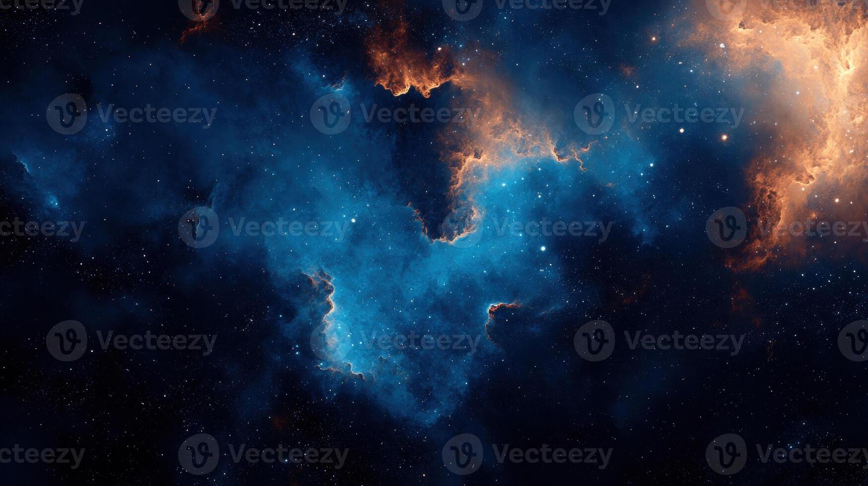 vibrant cosmic scene with swirling blue and orange nebulae set against starry backdrop, evoking sense of wonder and exploration photo