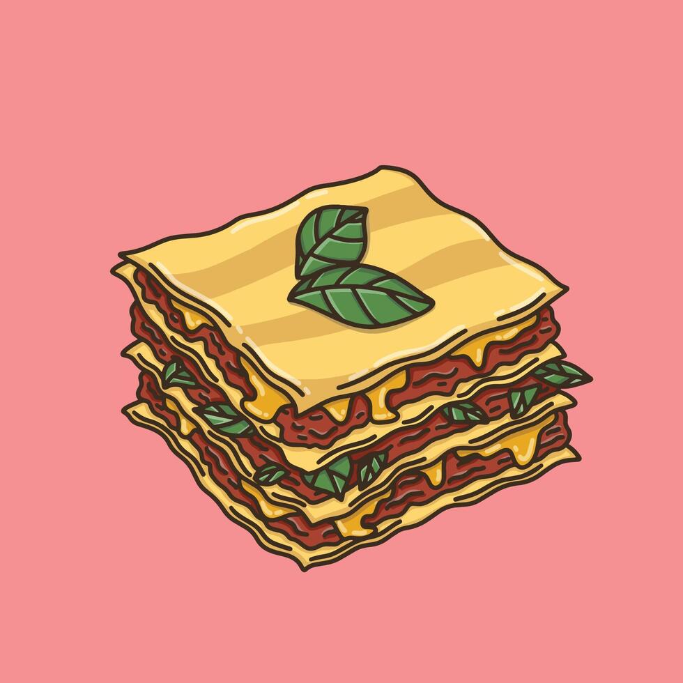 Italian lasagna with basil leaves on top vector