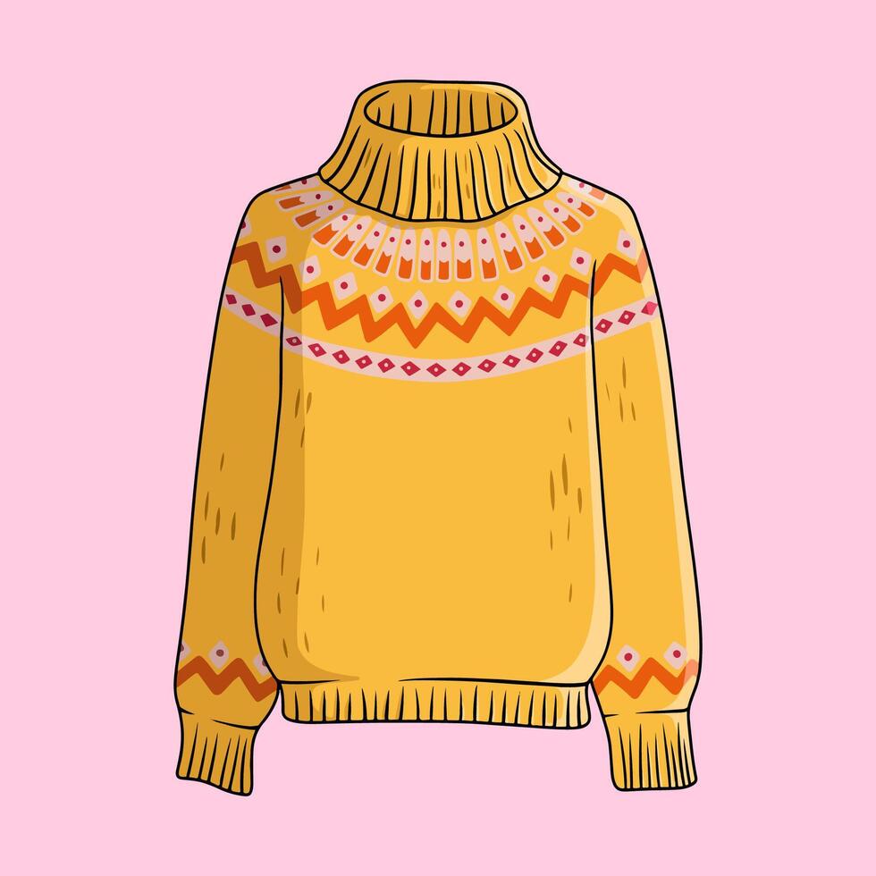 Vintage yellow knit pullover. Seasonal sweater. vector