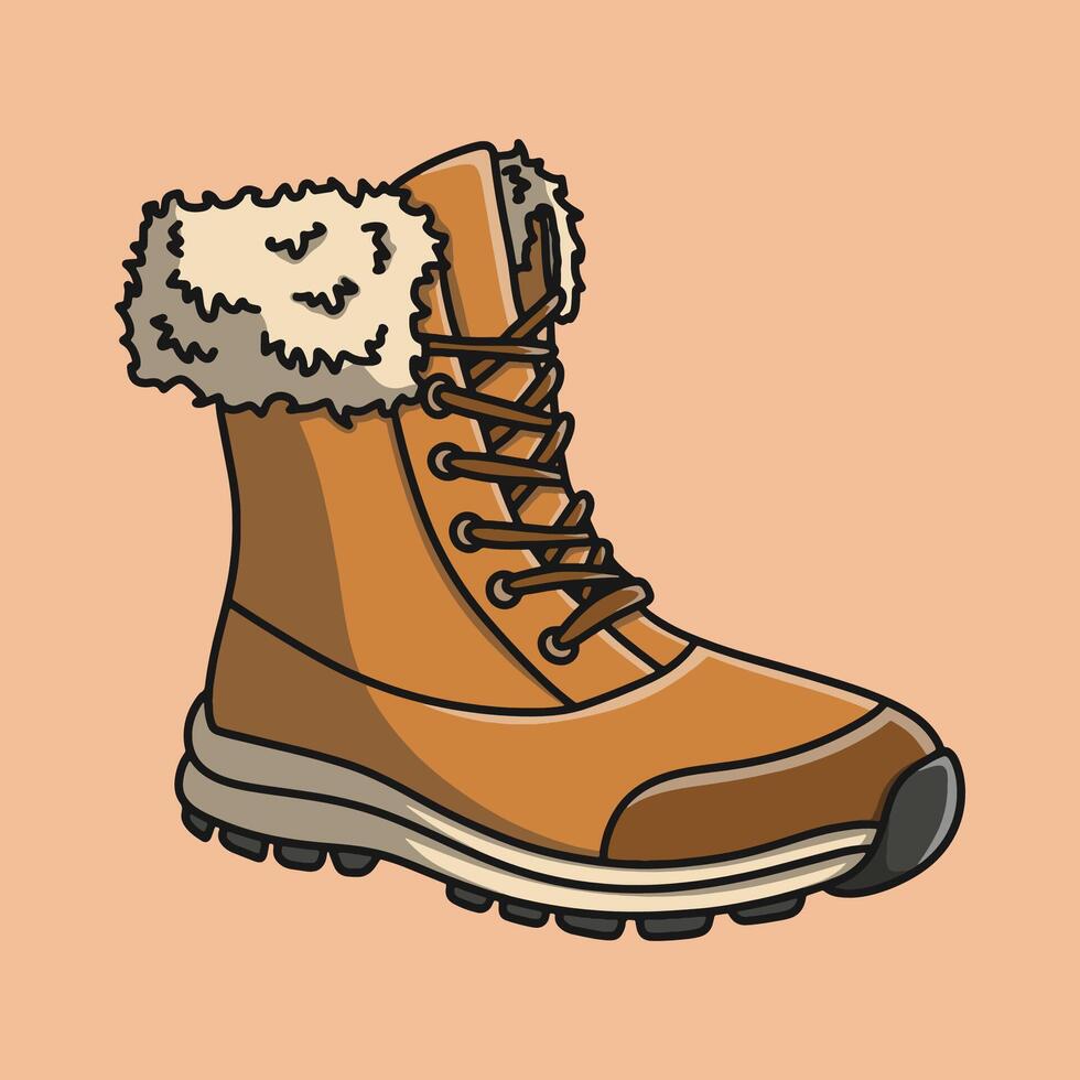 Brown leather winter boots with fur vector