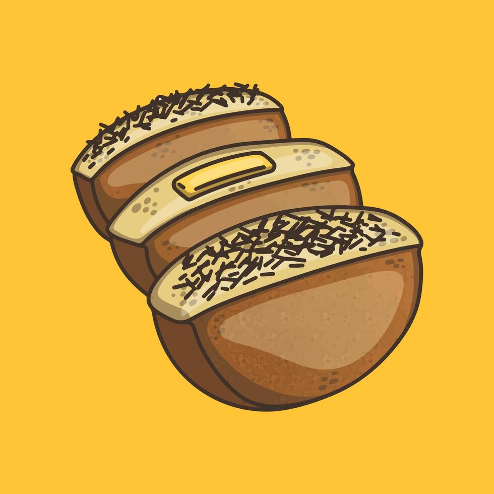 Kue pukis with chocolate sprinkle and cheese on top isolated on yellow background vector