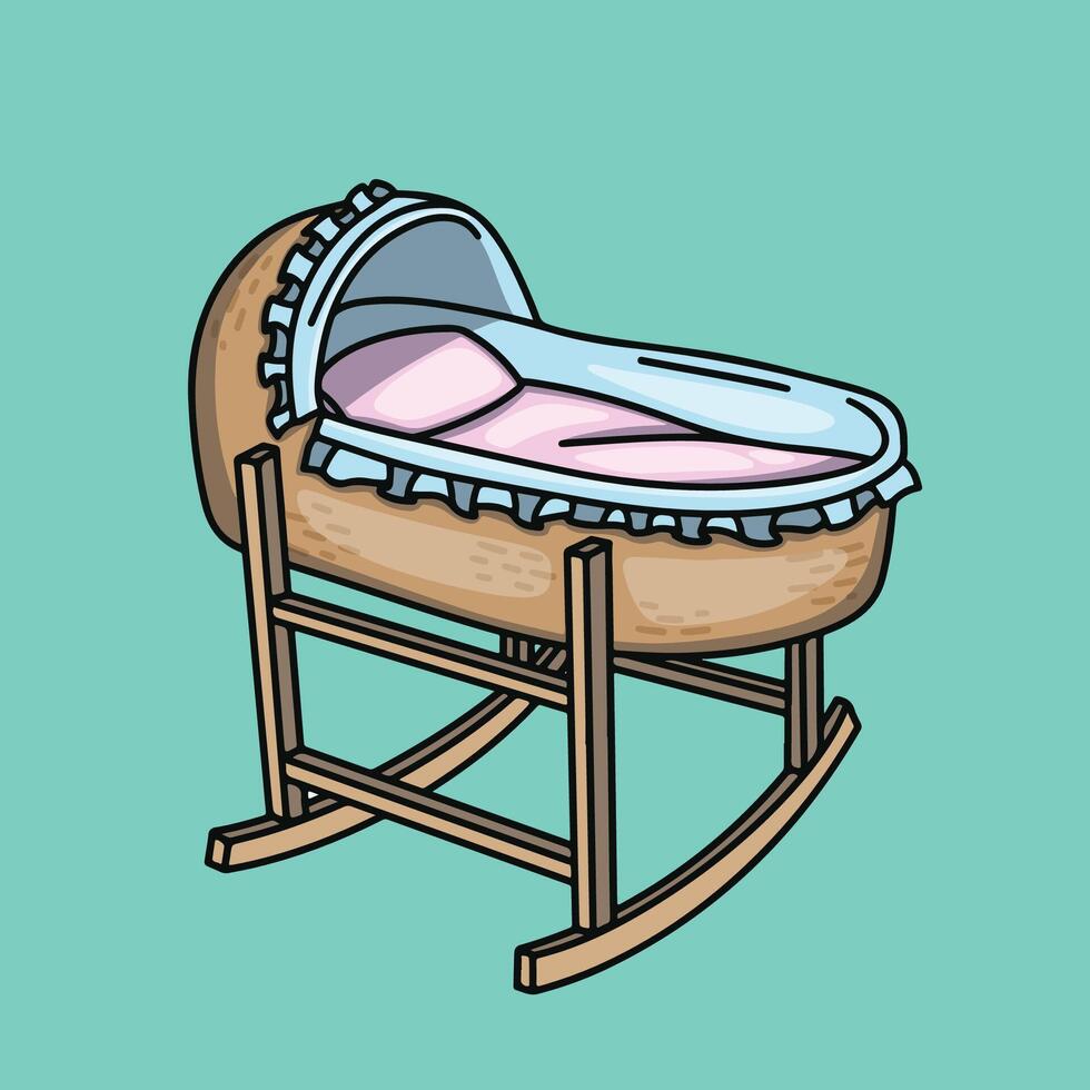 Classic rattan baby bed with rocking model vector