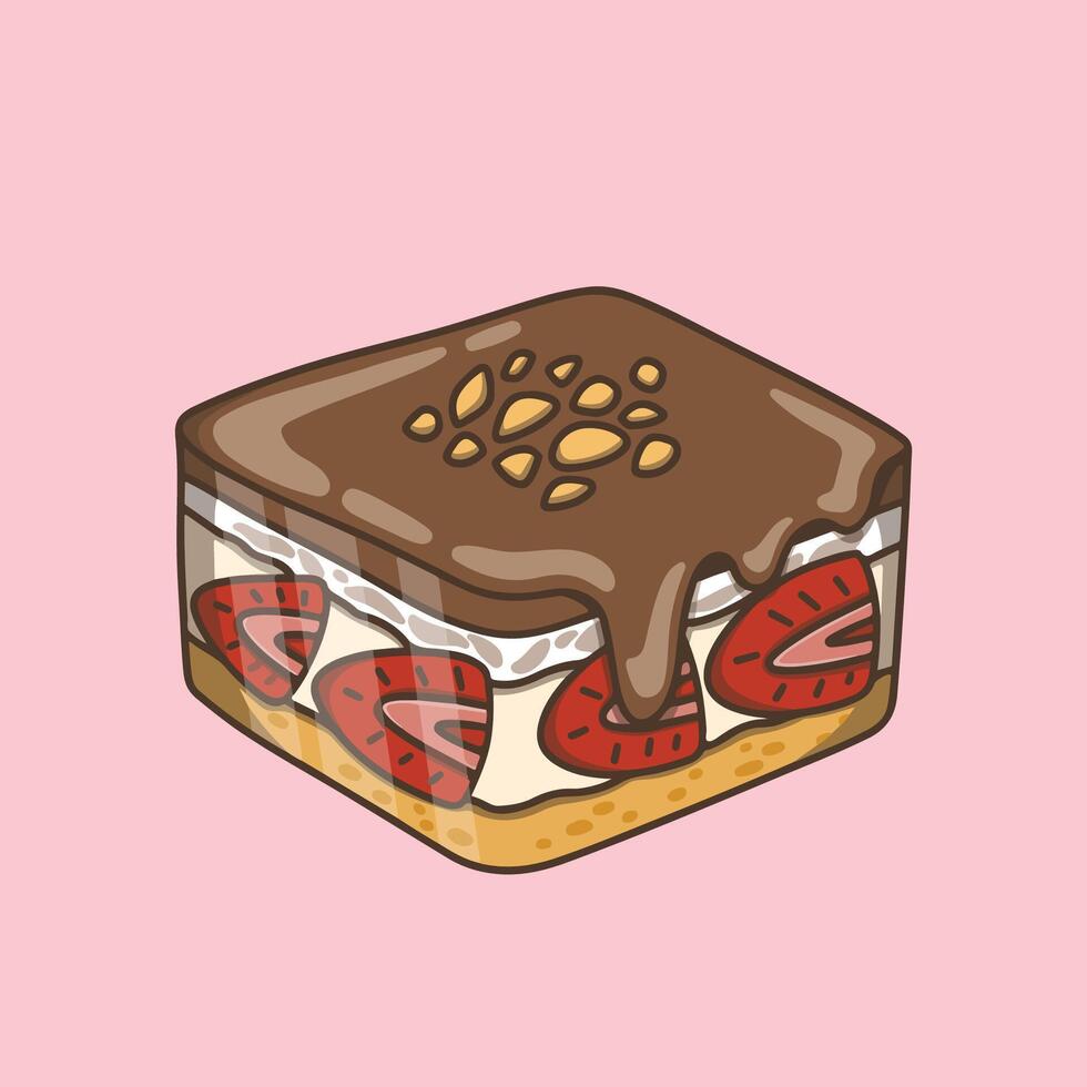 Delicious dessert box with chocolate and strawberries vector