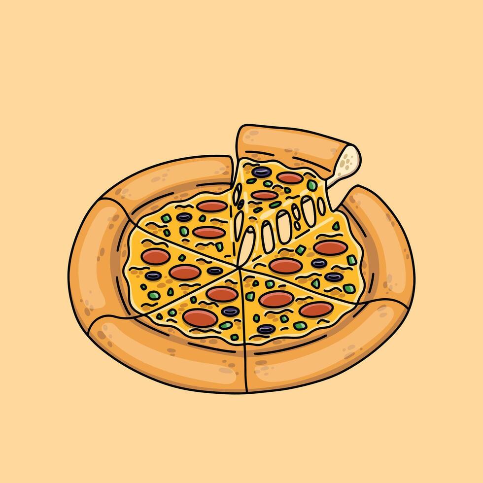 Melted cheese pepperoni pizza isolated on beige background vector