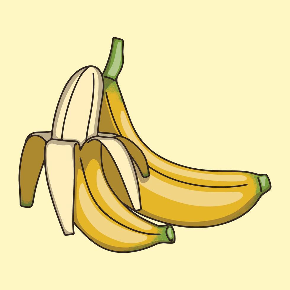 Peeled and whole fresh banana isolated on yellow background vector